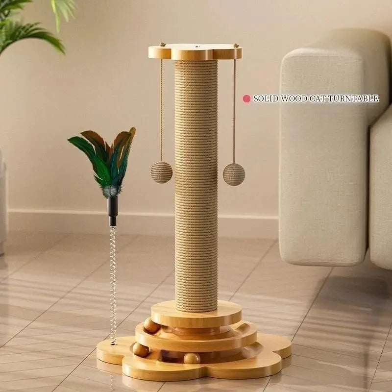 Pawsome™ 3-in-1 Wooden Cat Turntable & Scratcher 