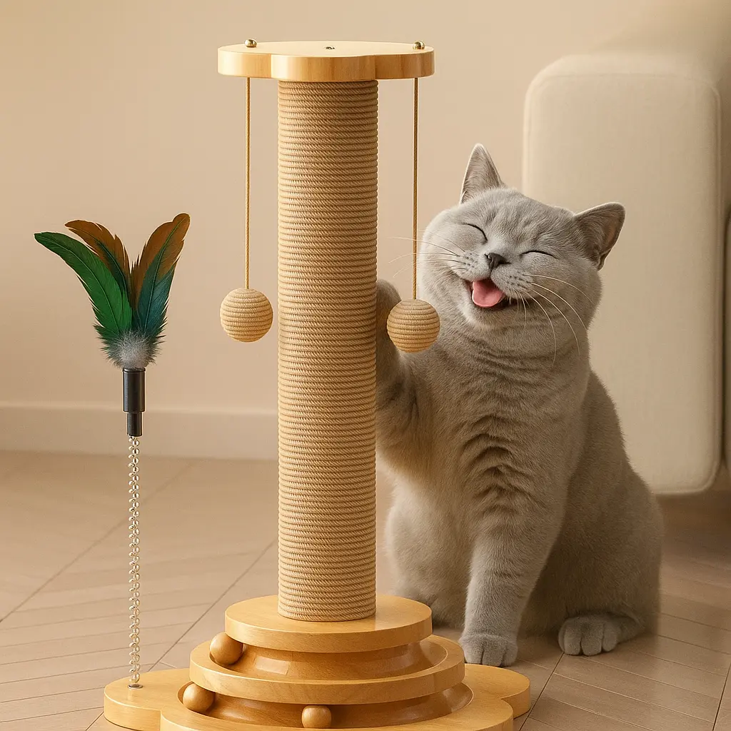 Pawsome™ 3-in-1 Wooden Cat Turntable & Scratcher 