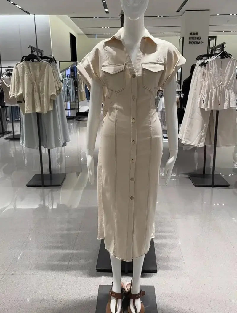 Veloria™ 1975-Inspired Denim Midi Dress 