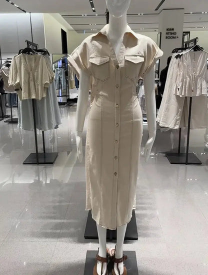 Veloria™ 1975-Inspired Denim Midi Dress 