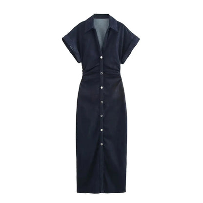 Veloria™ 1975-Inspired Denim Midi Dress 