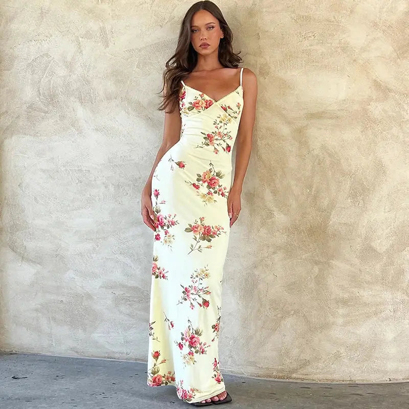Veloria™ Backless Floral Bodycon Maxi Dress 