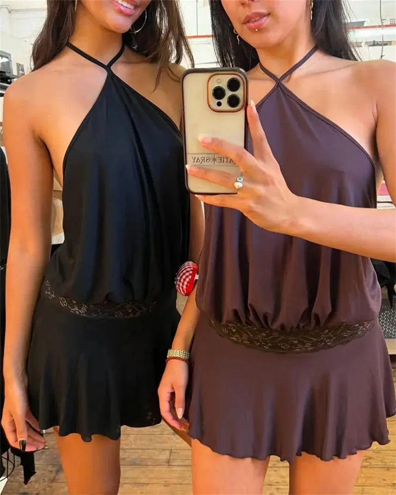 Veloria™ Backless Ruffled Halter Mini Dress 