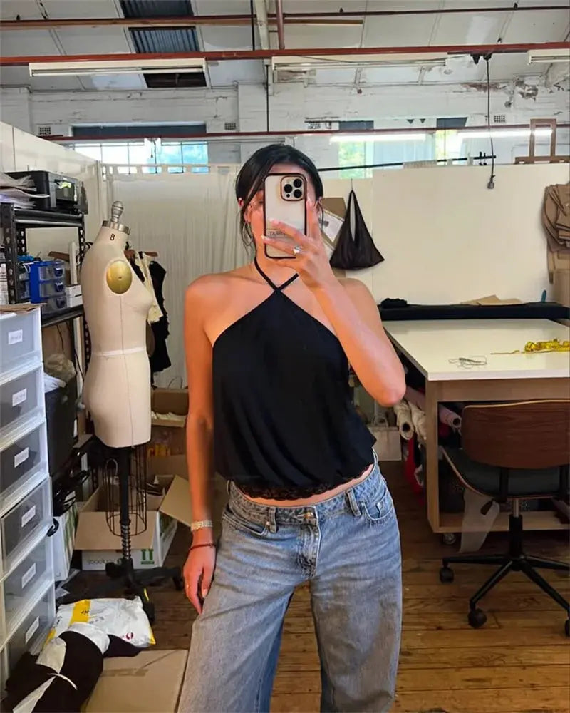 Veloria™ Backless Ruffled Halter Mini Dress 