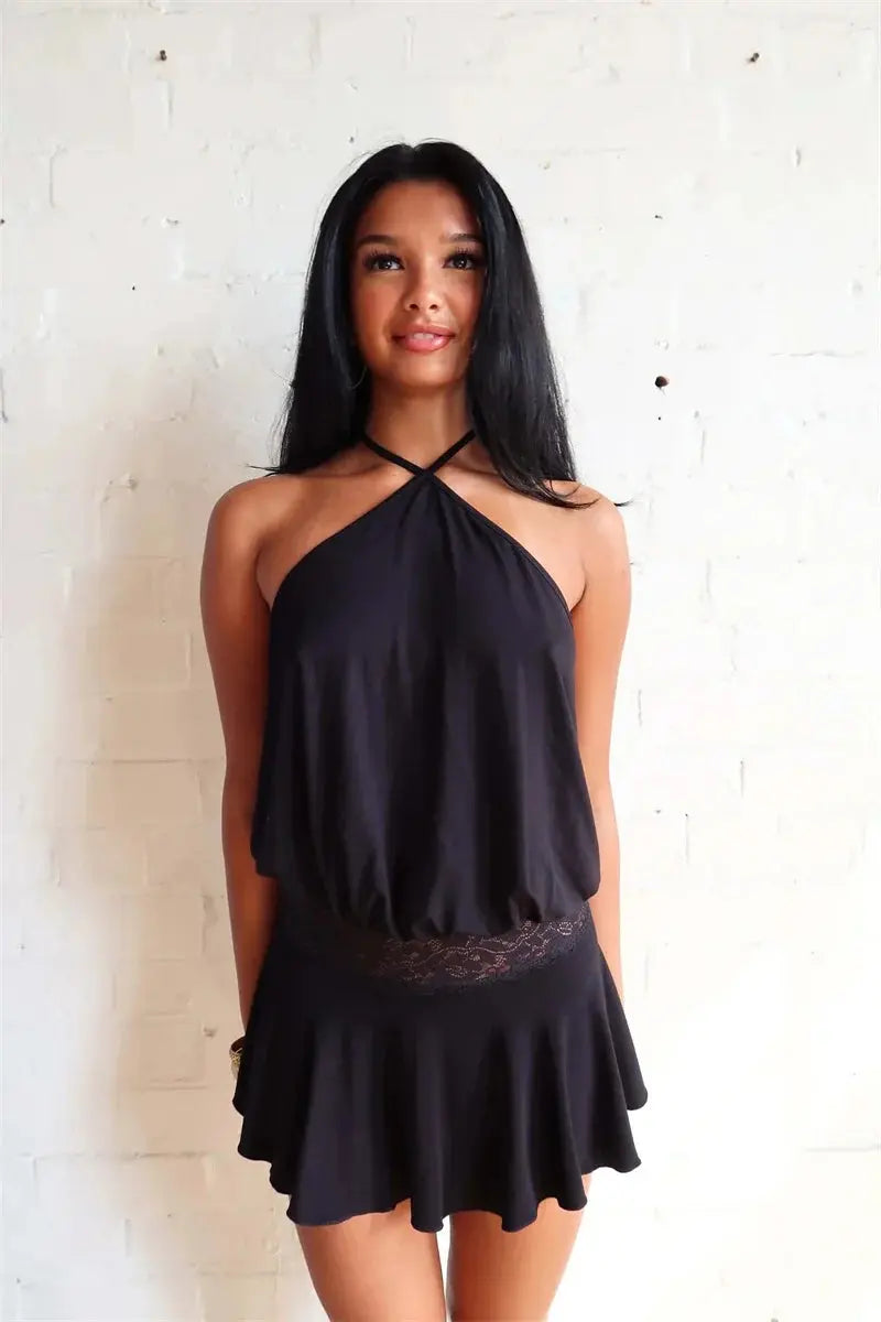 Veloria™ Backless Ruffled Halter Mini Dress 