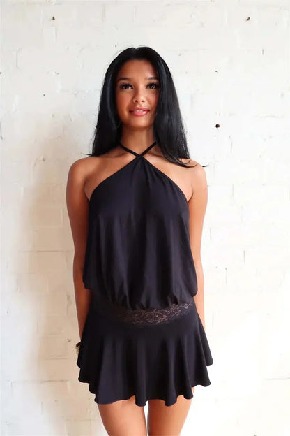 Veloria™ Backless Ruffled Halter Mini Dress 