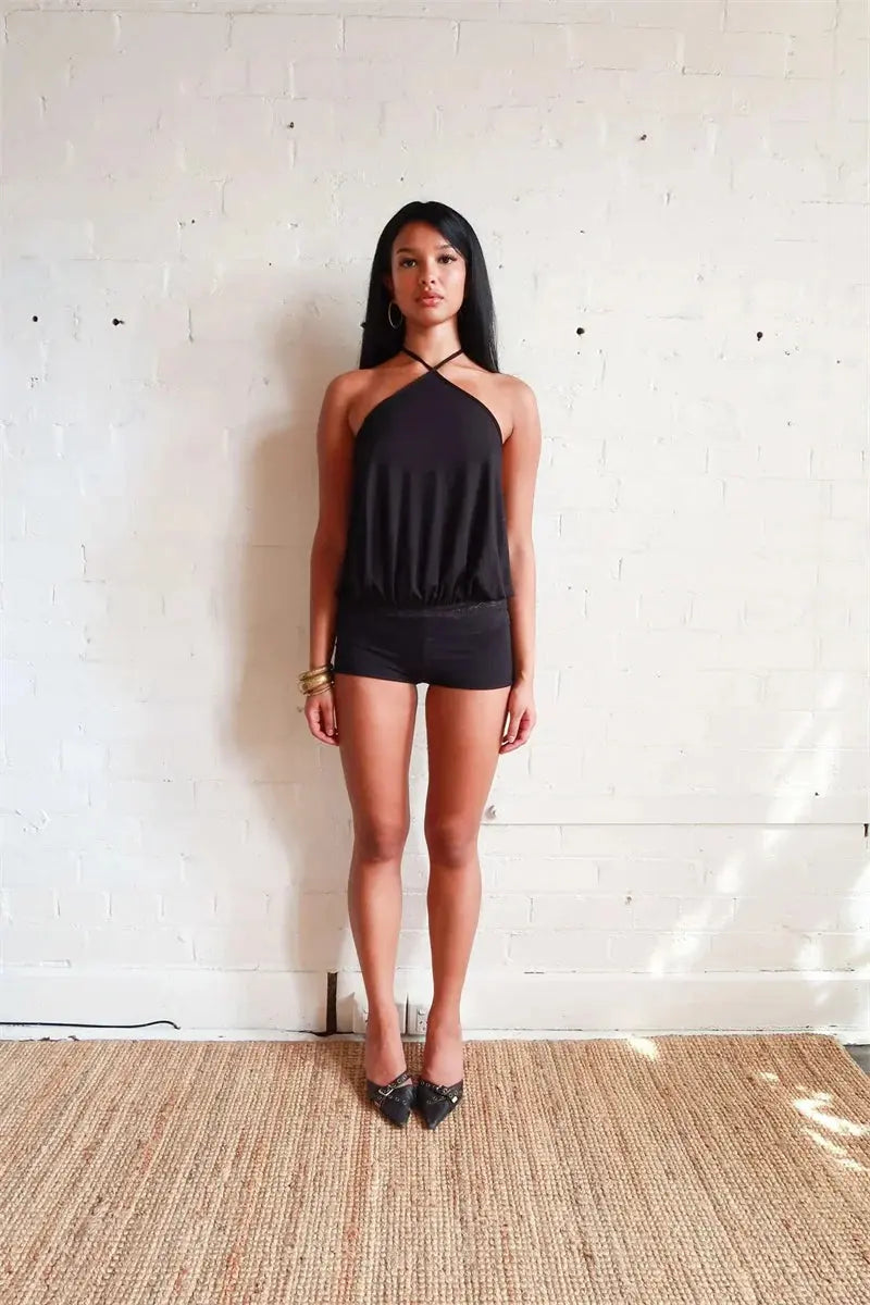 Veloria™ Backless Ruffled Halter Mini Dress 