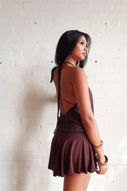 Veloria™ Backless Ruffled Halter Mini Dress 