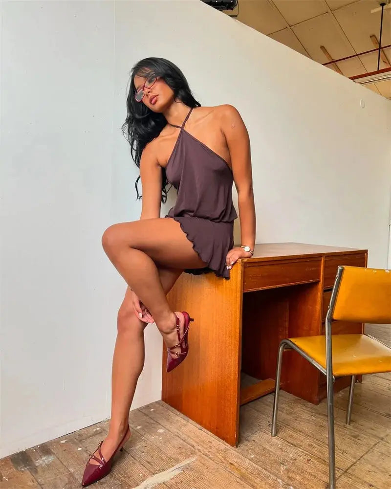 Veloria™ Backless Ruffled Halter Mini Dress 