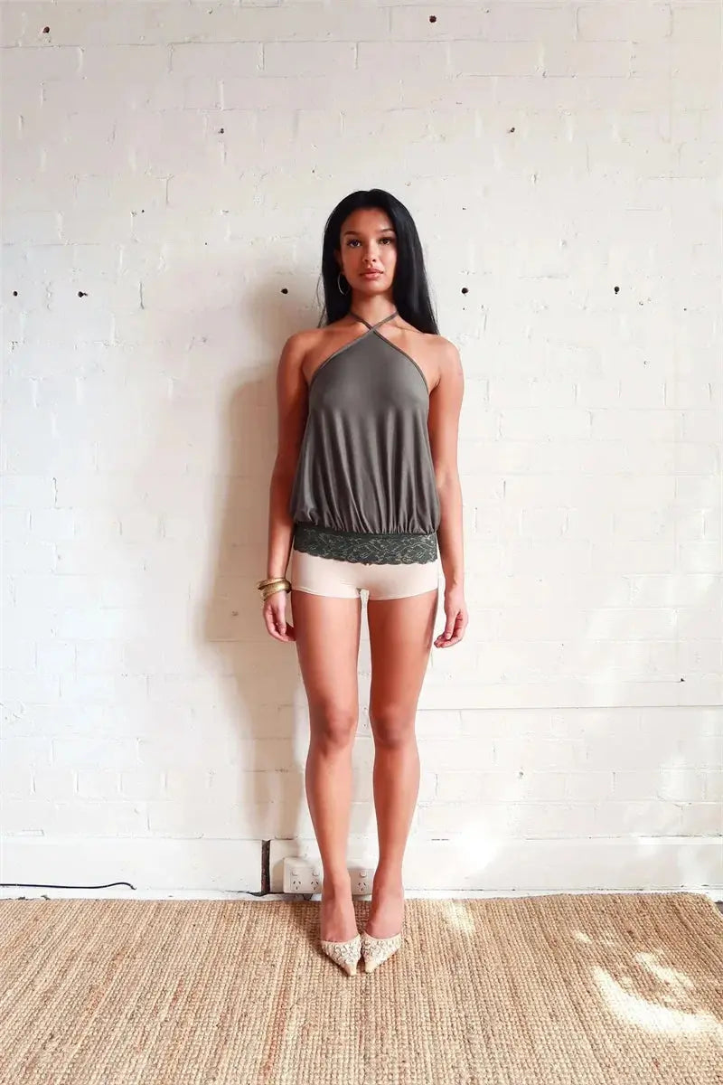 Veloria™ Backless Ruffled Halter Mini Dress 