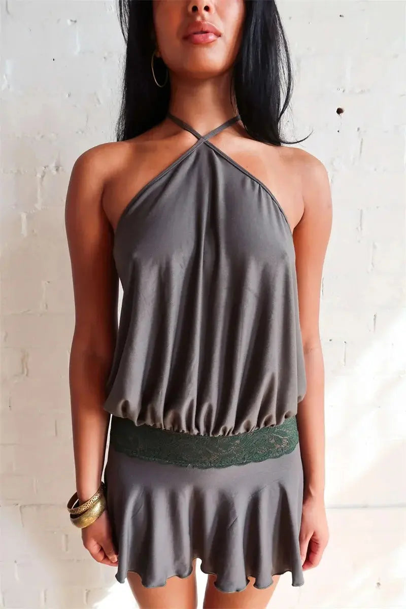 Veloria™ Backless Ruffled Halter Mini Dress 