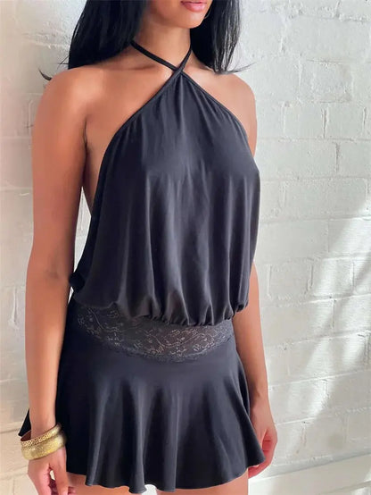 Veloria™ Backless Ruffled Halter Mini Dress 