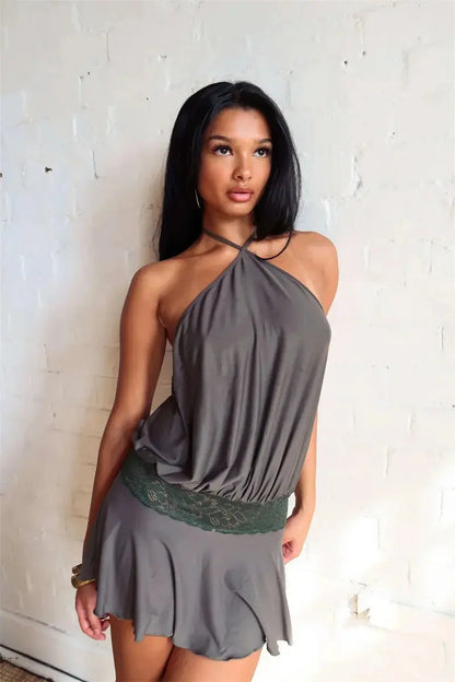 Veloria™ Backless Ruffled Halter Mini Dress 