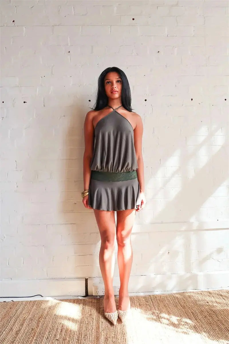 Veloria™ Backless Ruffled Halter Mini Dress 