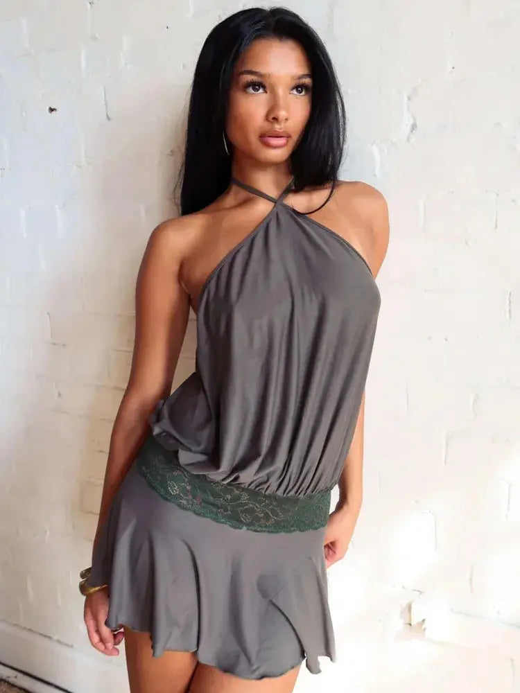 Veloria™ Backless Ruffled Halter Mini Dress 