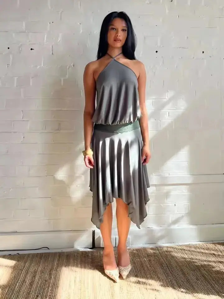 Veloria™ Backless Ruffled Halter Mini Dress 