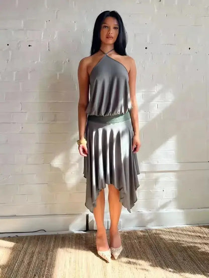 Veloria™ Backless Ruffled Halter Mini Dress 