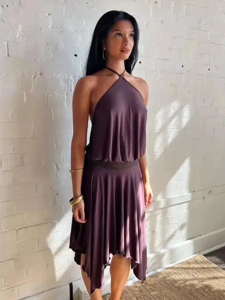 Veloria™ Backless Ruffled Halter Mini Dress 