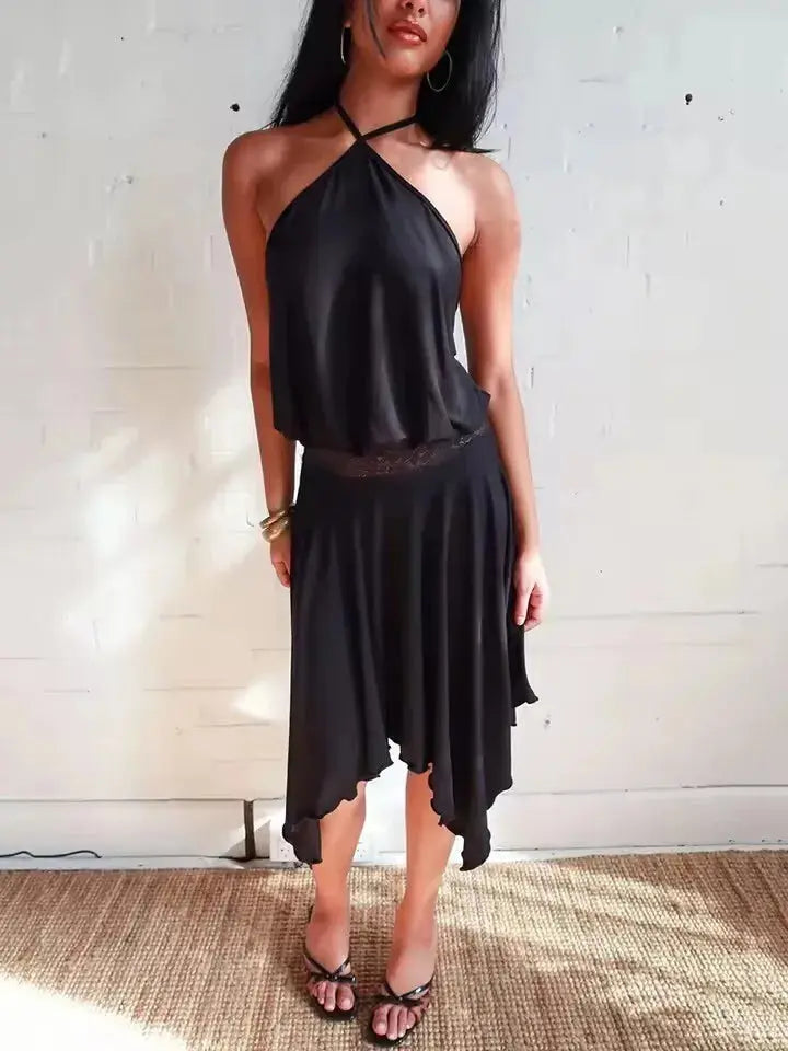 Veloria™ Backless Ruffled Halter Mini Dress 