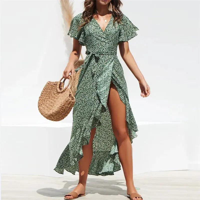 Veloria™ Boho Floral Wrap Maxi Dress 