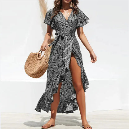 Veloria™ Boho Floral Wrap Maxi Dress 