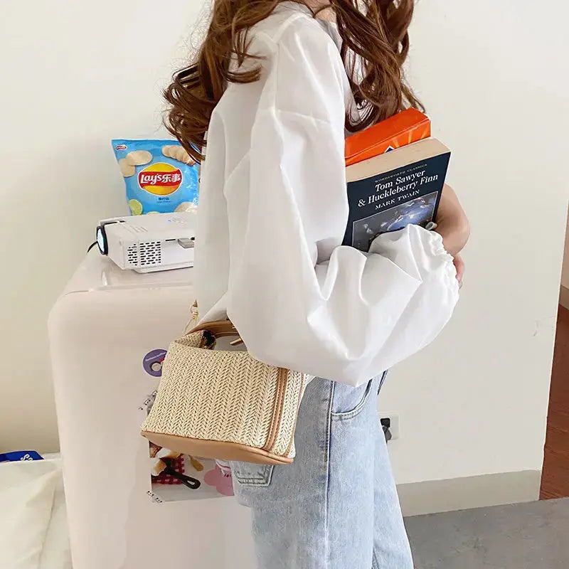 Veloria™ Boho Straw Bucket Bag 