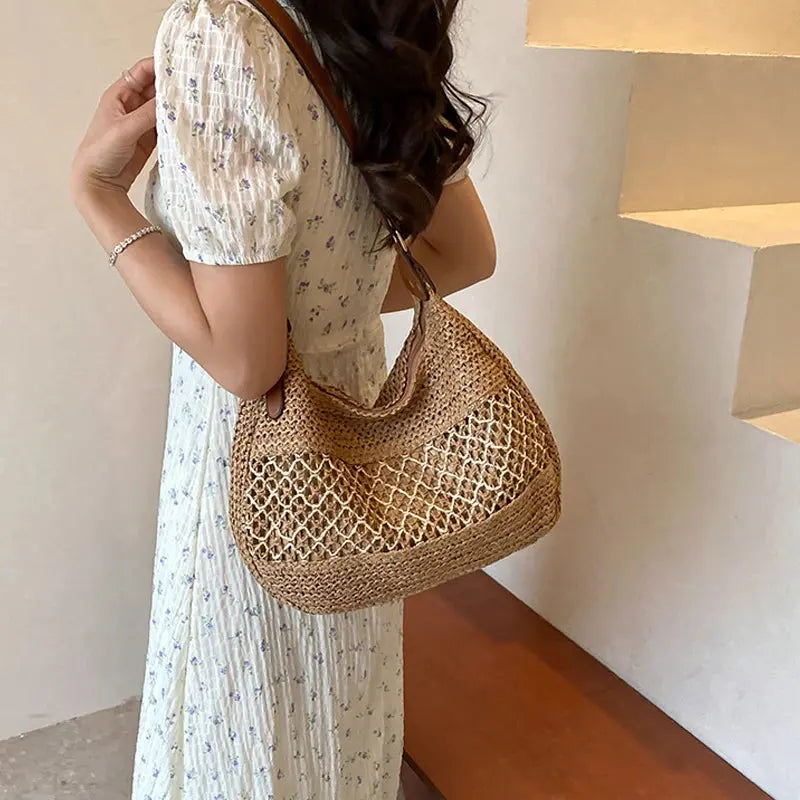 Veloria™ Bow-Knot Straw Shoulder Tote 