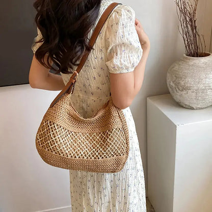 Veloria™ Bow-Knot Straw Shoulder Tote 