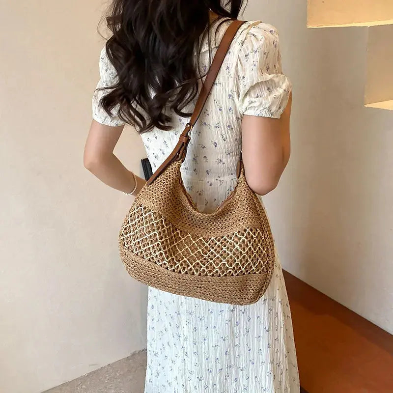 Veloria™ Bow-Knot Straw Shoulder Tote 