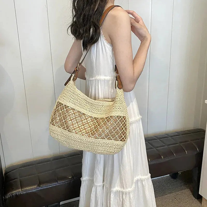 Veloria™ Bow-Knot Straw Shoulder Tote 