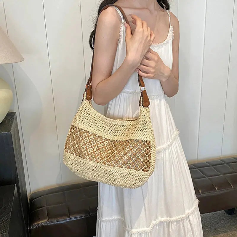 Veloria™ Bow-Knot Straw Shoulder Tote 