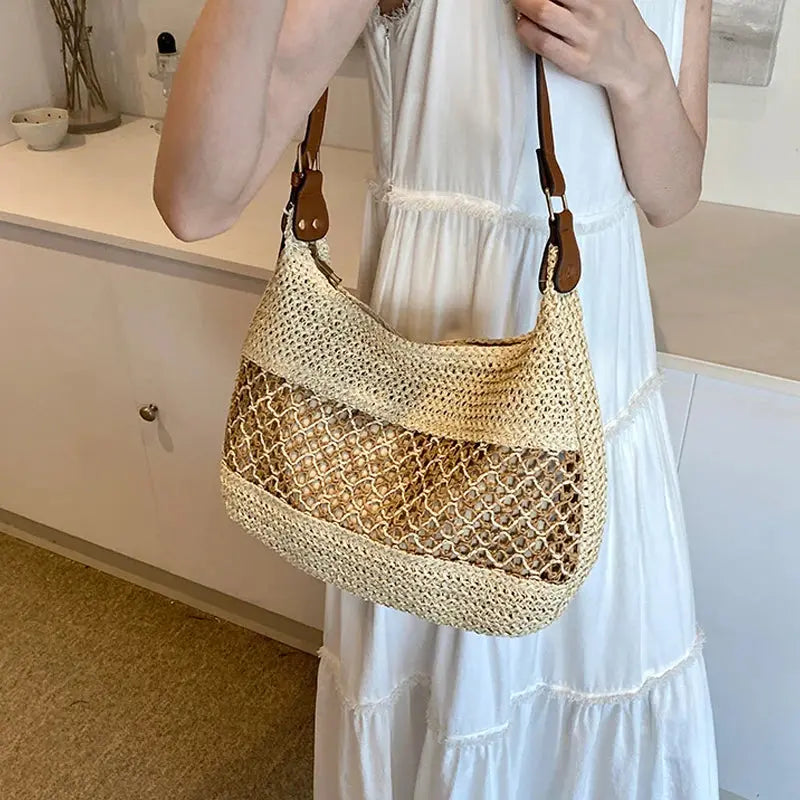 Veloria™ Bow-Knot Straw Shoulder Tote 