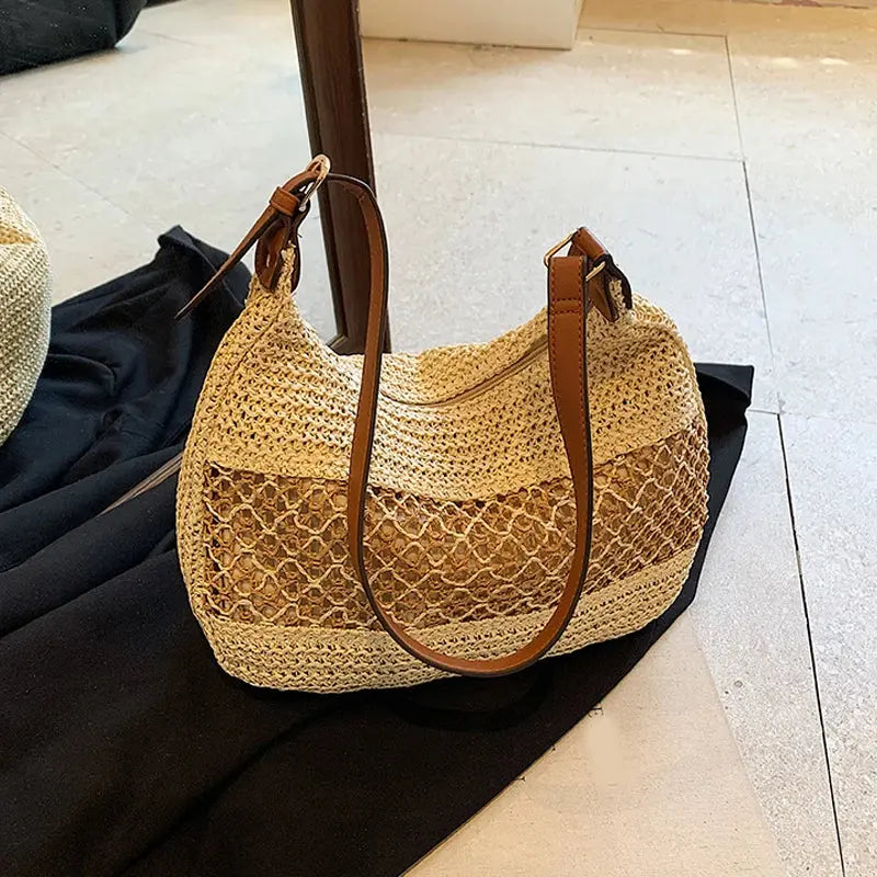 Veloria™ Bow-Knot Straw Shoulder Tote 