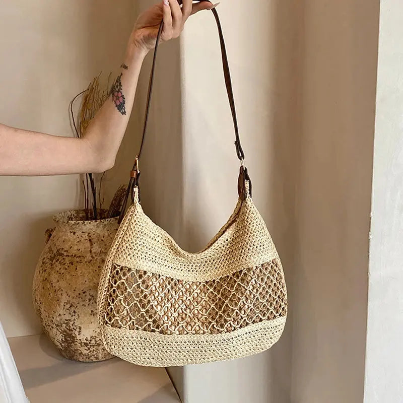 Veloria™ Bow-Knot Straw Shoulder Tote 