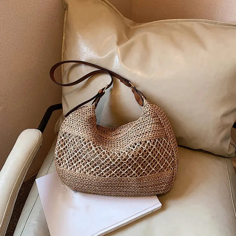 Veloria™ Bow-Knot Straw Shoulder Tote 