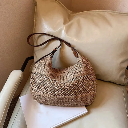 Veloria™ Bow-Knot Straw Shoulder Tote 