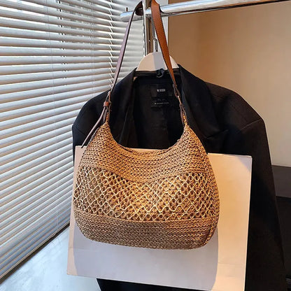 Veloria™ Bow-Knot Straw Shoulder Tote 