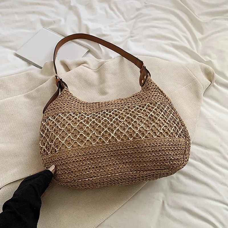 Veloria™ Bow-Knot Straw Shoulder Tote 