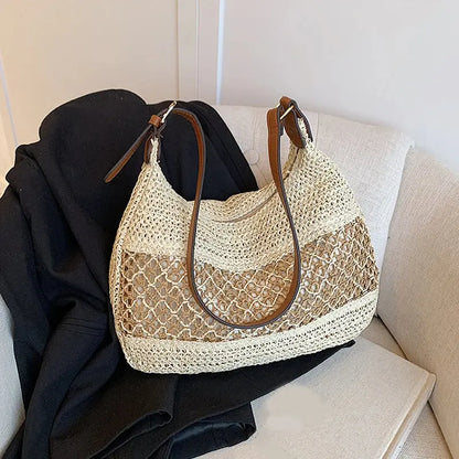 Veloria™ Bow-Knot Straw Shoulder Tote 