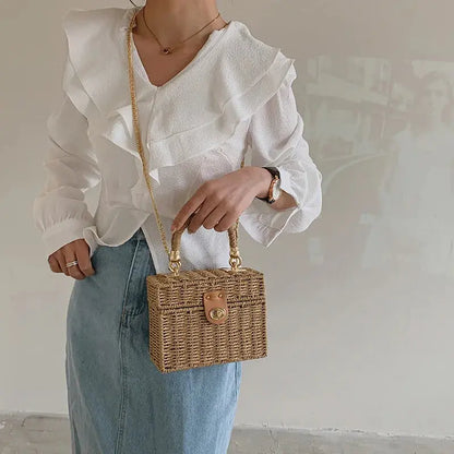 Veloria™ Chainlock Straw Box Bag 