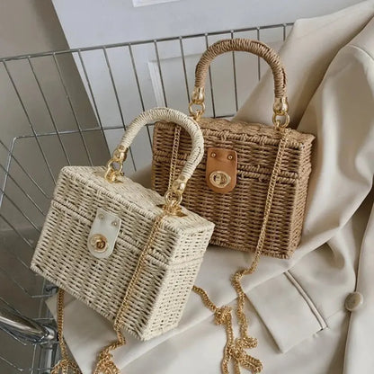 Veloria™ Chainlock Straw Box Bag 