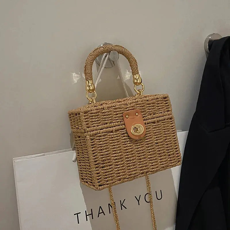 Veloria™ Chainlock Straw Box Bag 