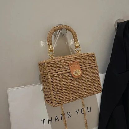 Veloria™ Chainlock Straw Box Bag 