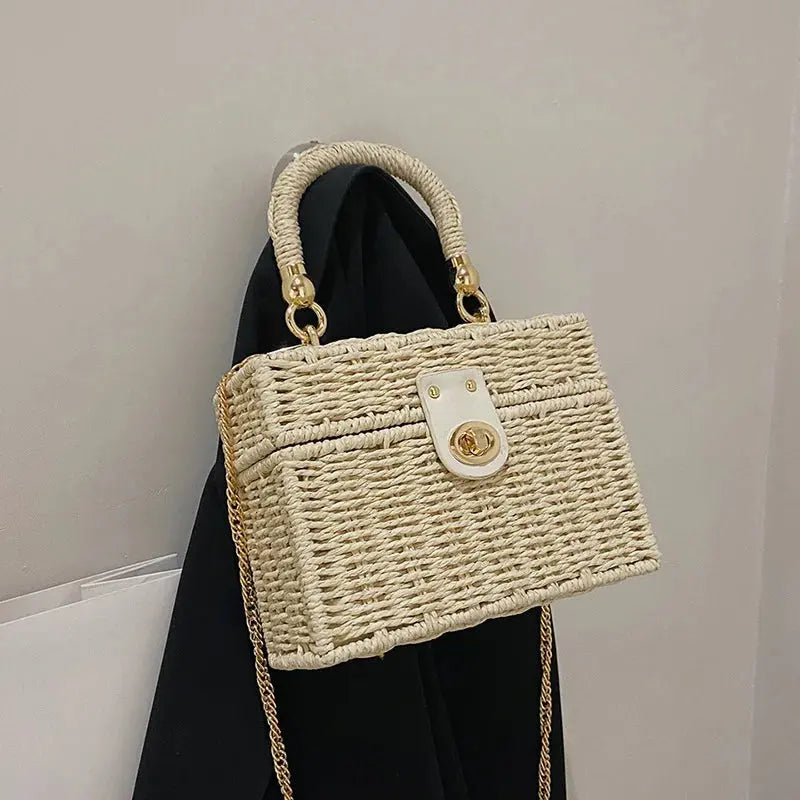Veloria™ Chainlock Straw Box Bag 