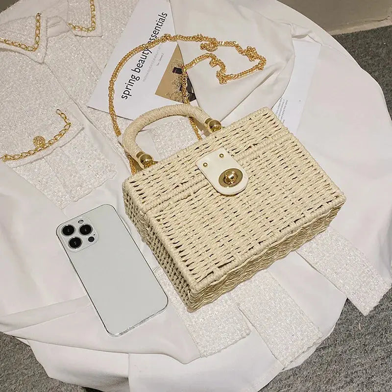 Veloria™ Chainlock Straw Box Bag 