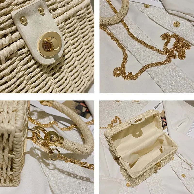 Veloria™ Chainlock Straw Box Bag 