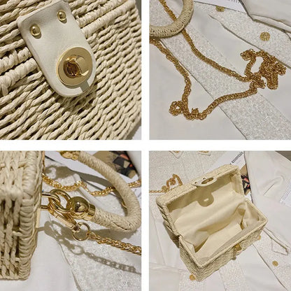 Veloria™ Chainlock Straw Box Bag 