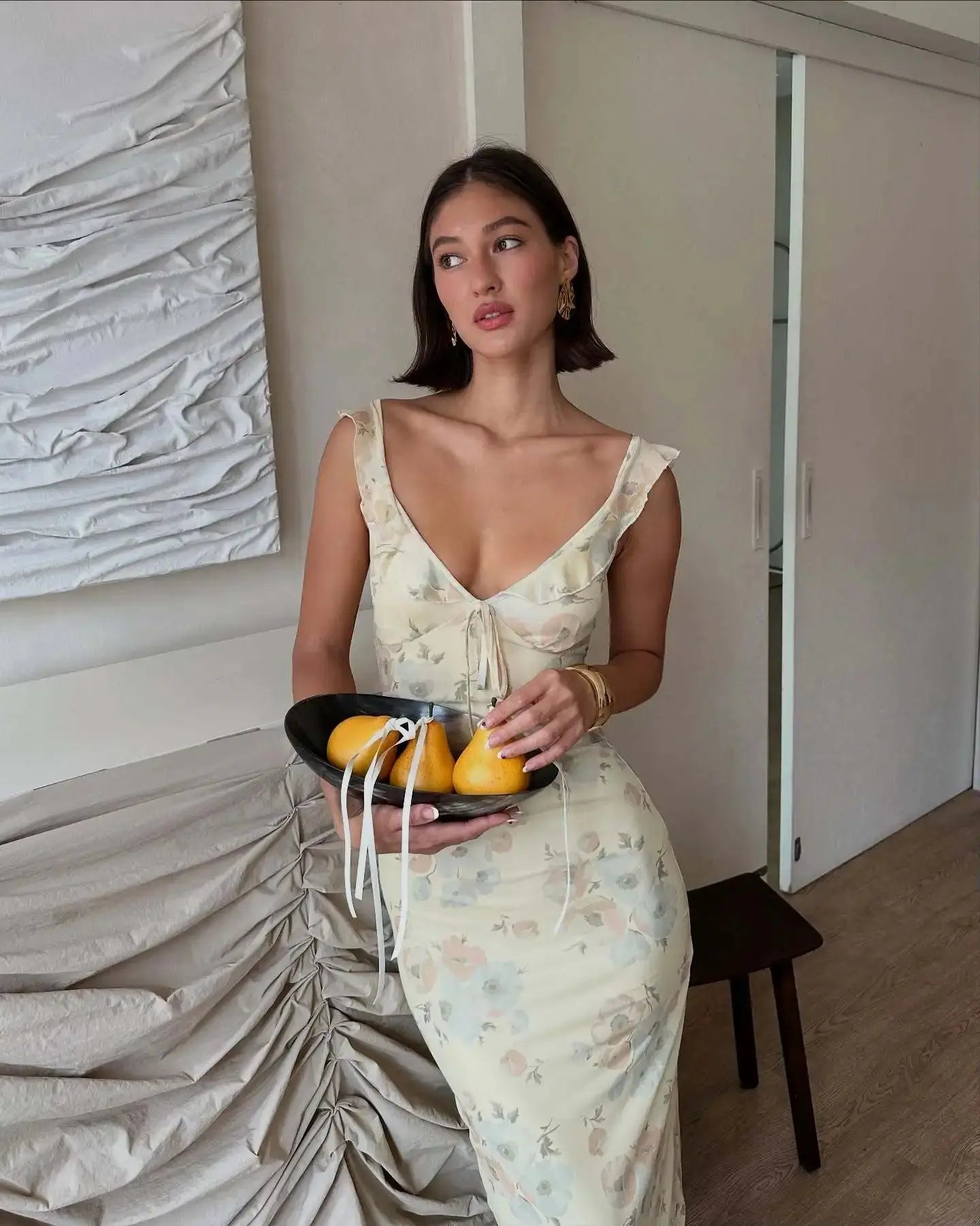 Veloria™ Floral Plunge Backless Maxi Dress 