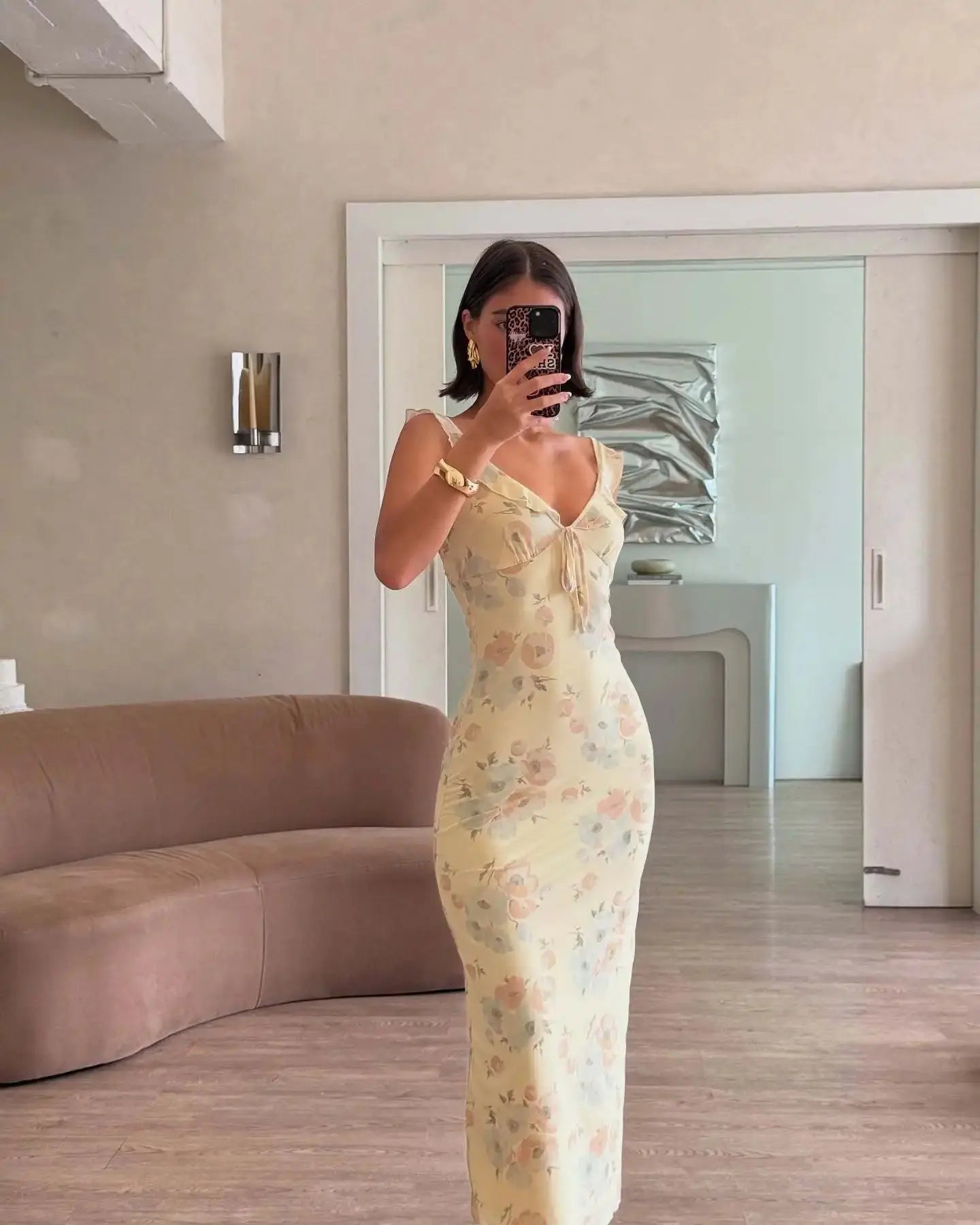 Veloria™ Floral Plunge Backless Maxi Dress 