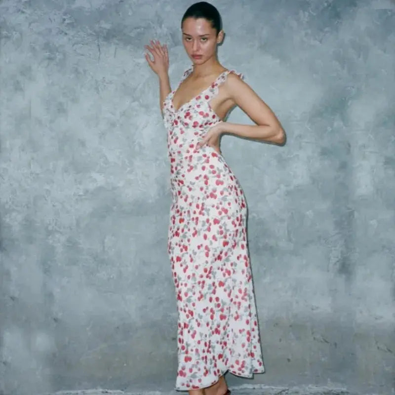 Veloria™ Floral Plunge Backless Maxi Dress 